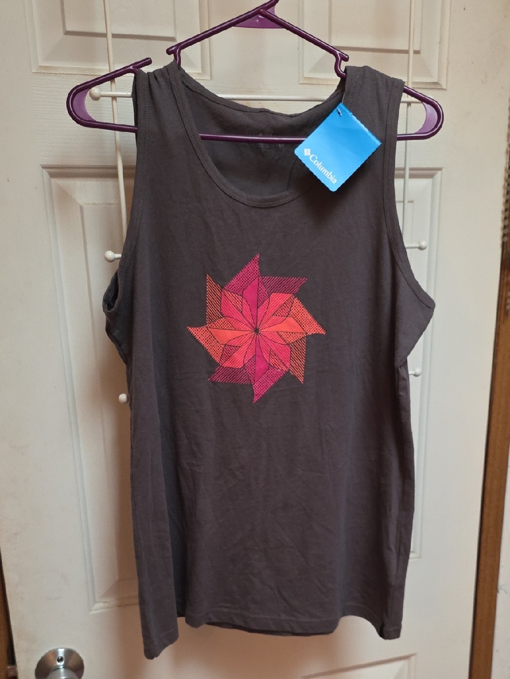 Columbia Charcoal Tank with Pink and Orange Starburst Graphic